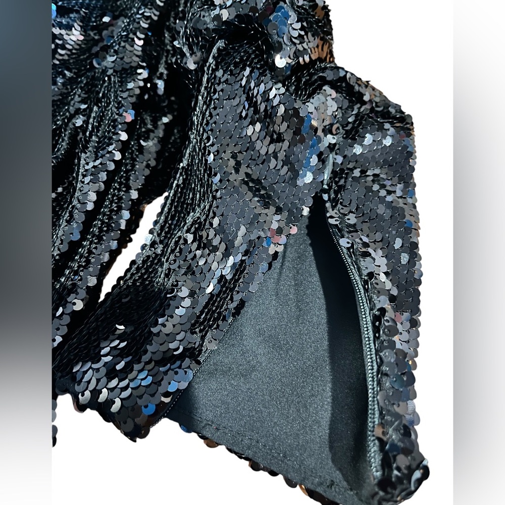 INC International Concepts Black Sequin Puff-Sleeve Top - Picture 7 of 7